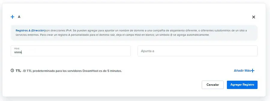 Previsualización de un Registro DNS completamente Calificado