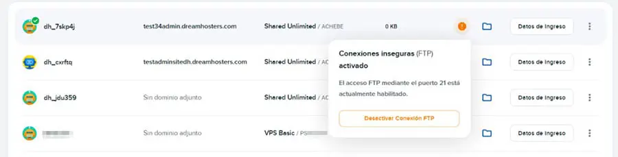 Seguridad mejorada para usuarios FTP en el panel de DreamHost