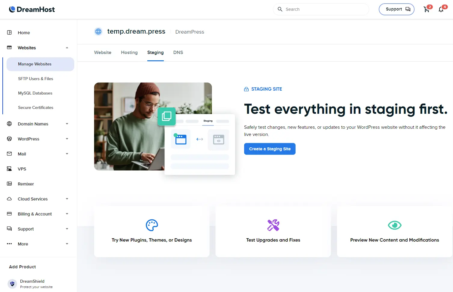 Product Updates: DreamPress is Now Part of “Manage Websites”