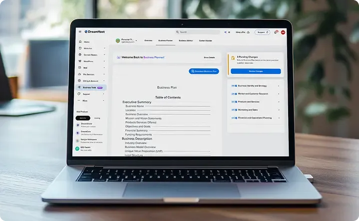 Laptop displaying business planner