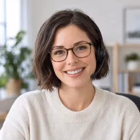Illustrative support professional with a welcoming smile