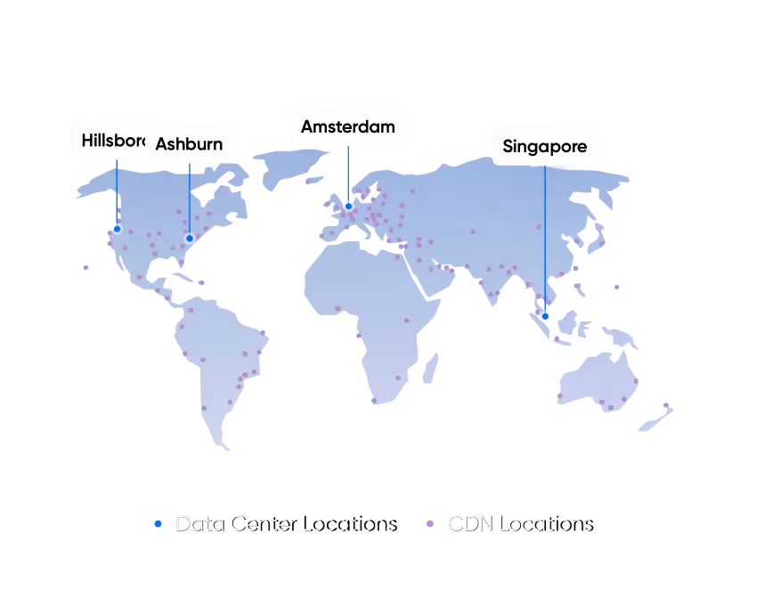 World map of data center and CDN locations