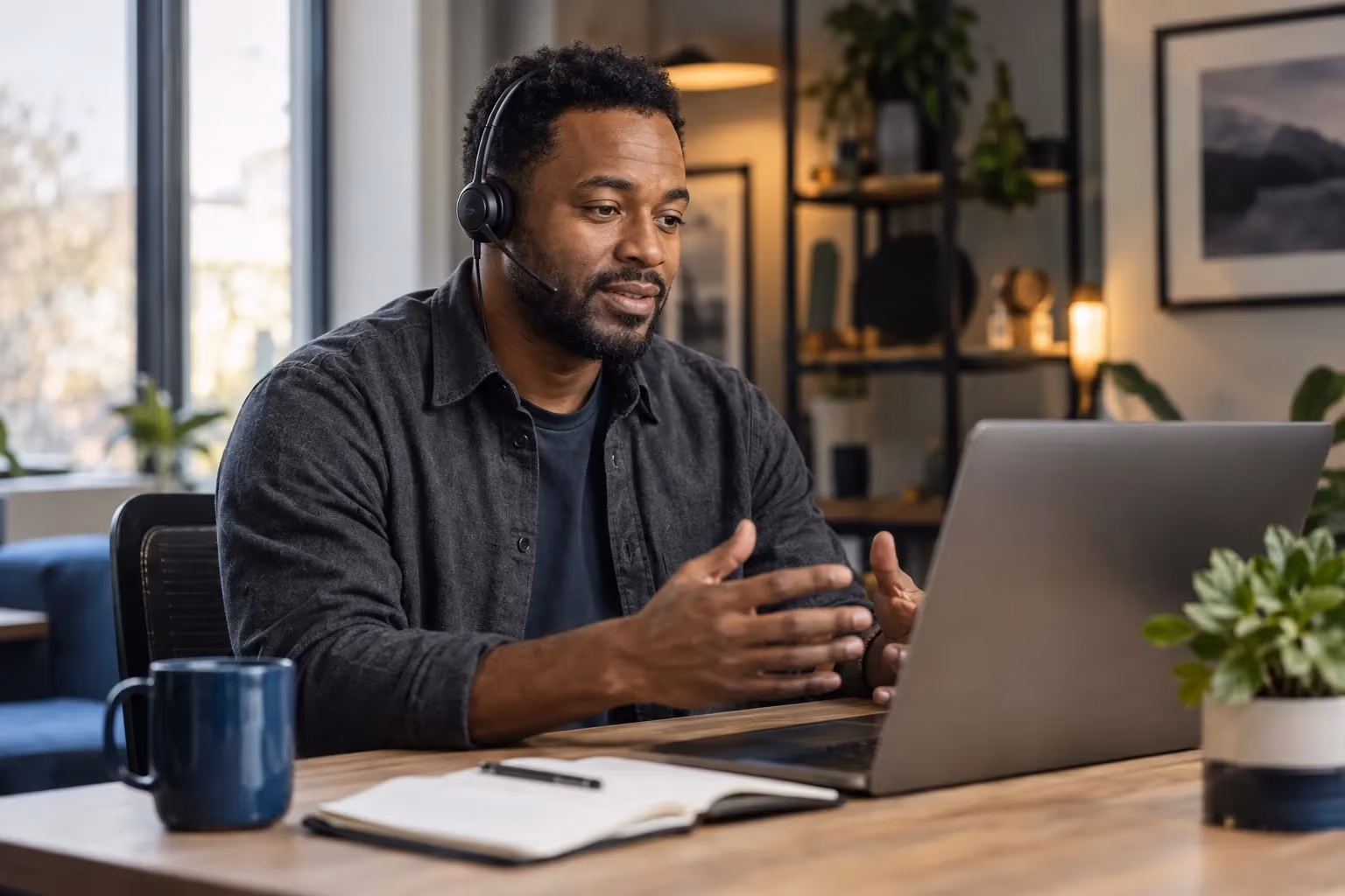 Illustration of a support professional helping at a laptop